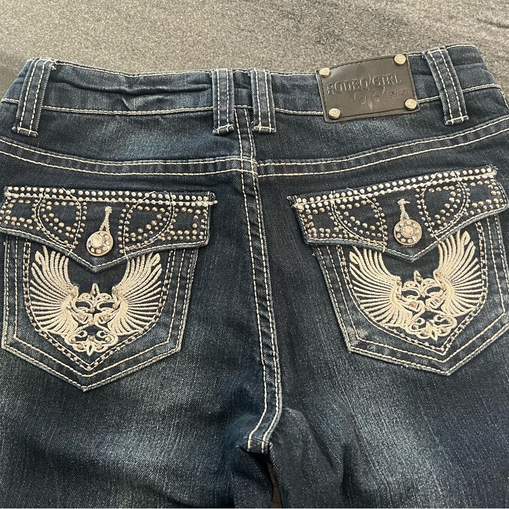 Embellished Boot Cut Jeans in Dark Blue